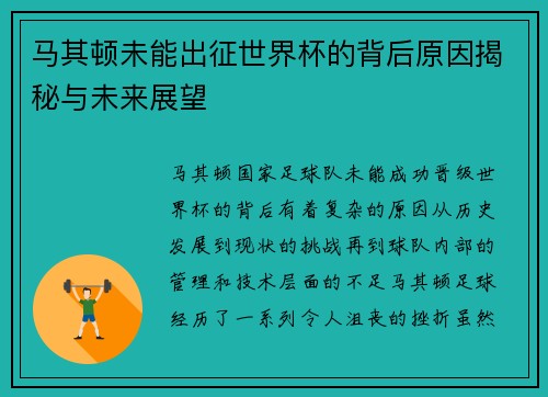 马其顿未能出征世界杯的背后原因揭秘与未来展望 马其顿未能出征世界杯的背后原因揭秘与未来展望